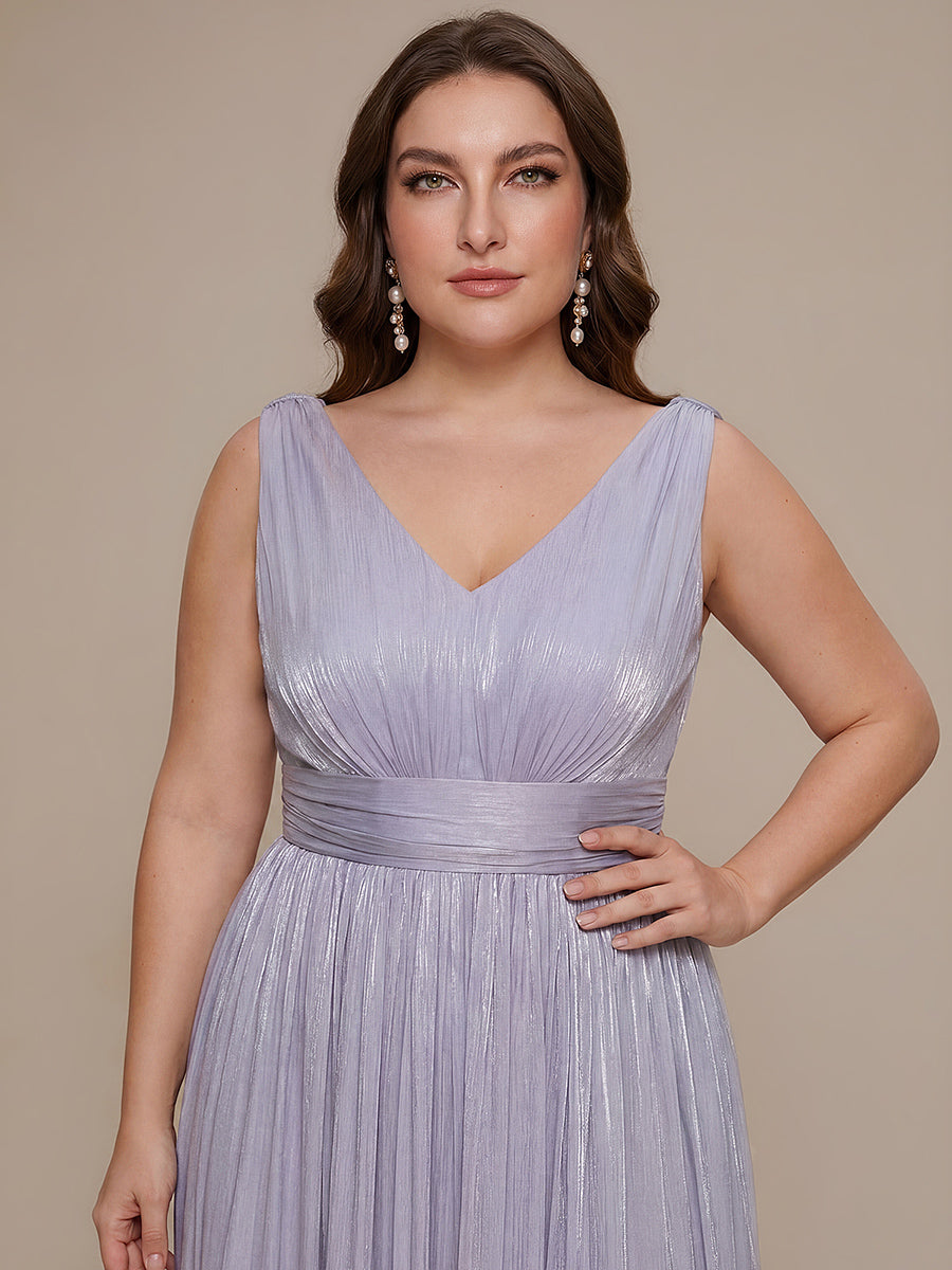 Robe longue évasée à encolure en V sans bretelles #Couleur_Lilas Givré