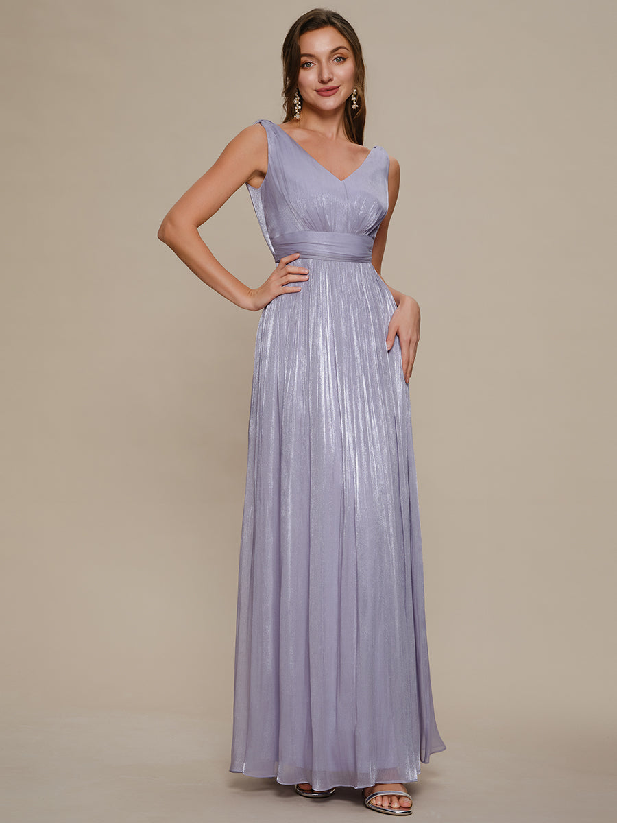 Robe longue évasée à encolure en V sans bretelles #Couleur_Lilas Givré