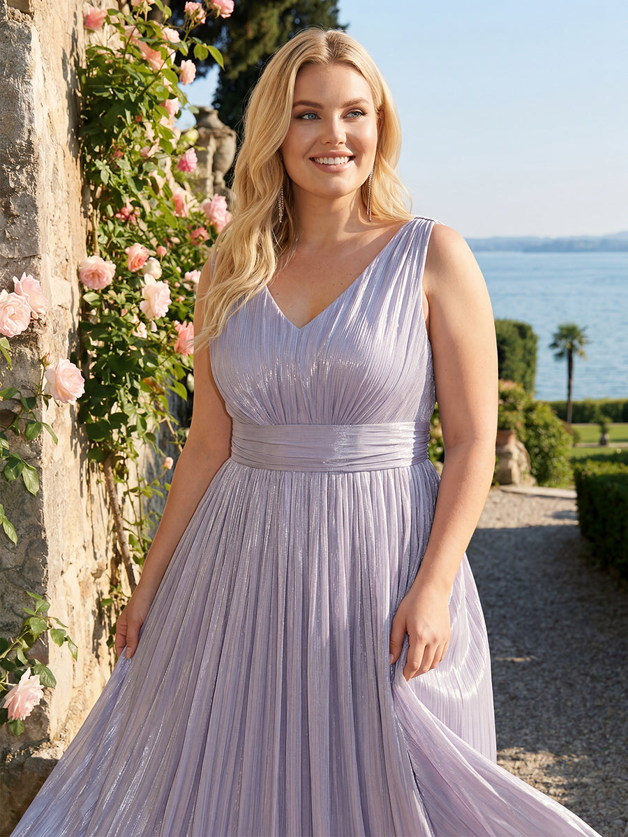 Robe longue évasée à encolure en V sans bretelles #Couleur_Lilas Givré