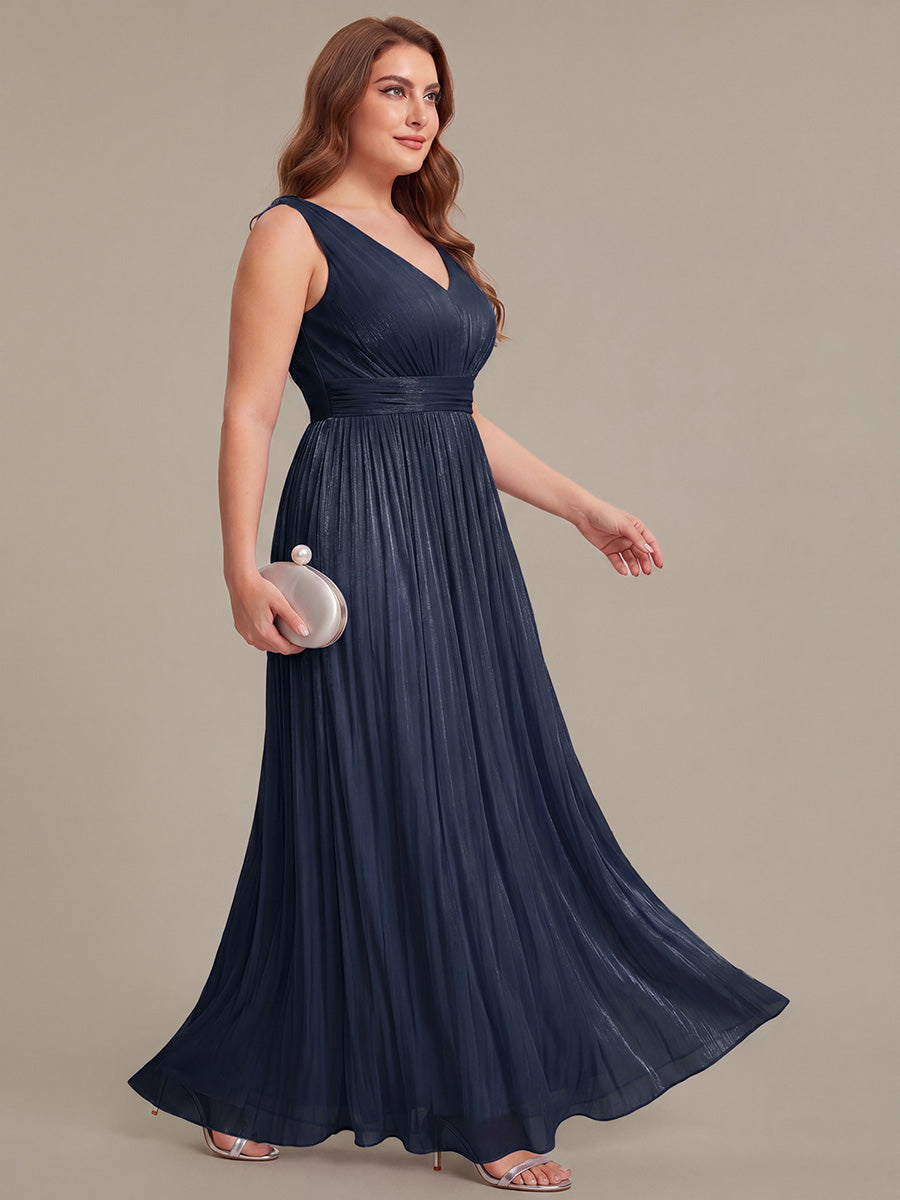 Robe longue évasée à encolure en V sans bretelles #Couleur_Bleu Marine