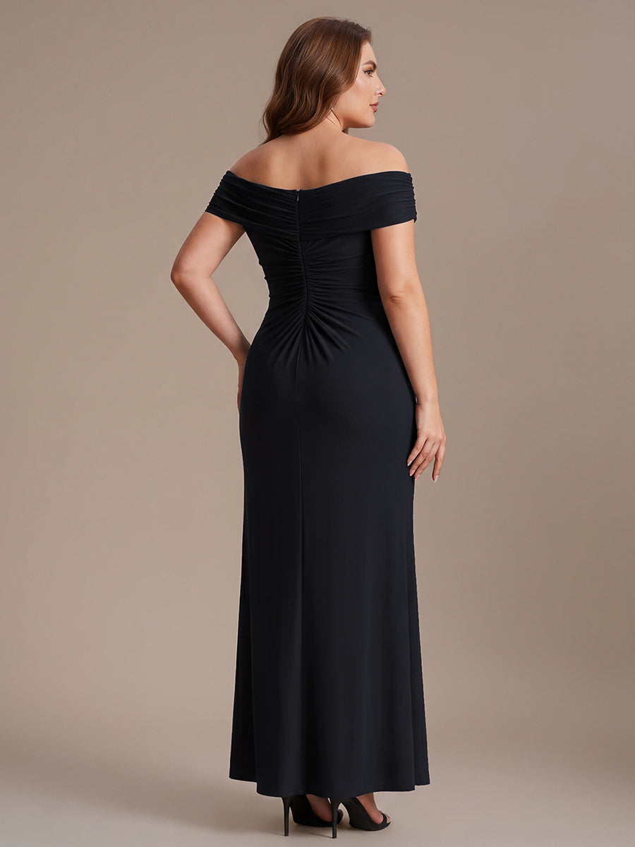 Robe longue moulante à encolure en V dénudée des épaules en tissu extensible #Couleur_Noir