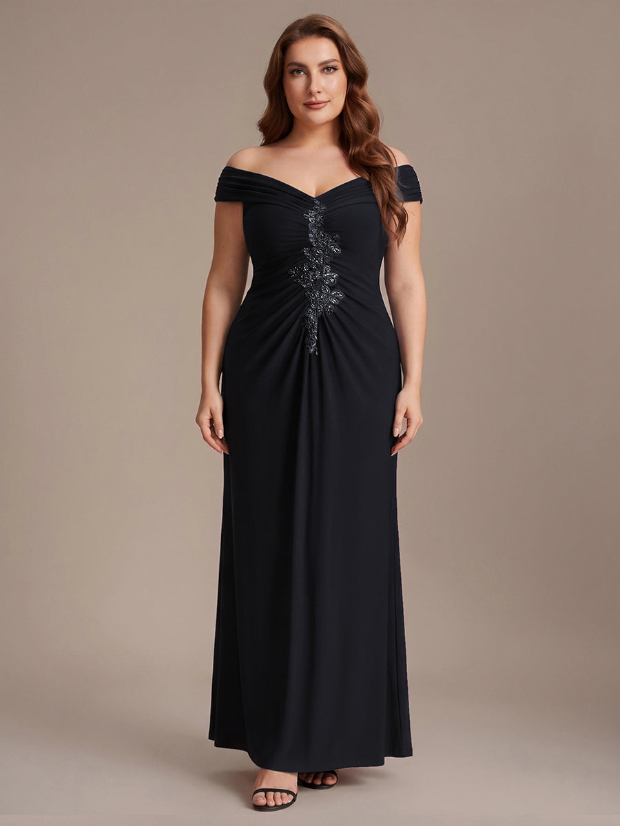 Robe longue moulante à encolure en V dénudée des épaules en tissu extensible #Couleur_Noir