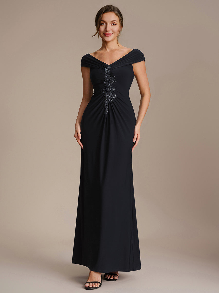 Robe longue moulante à encolure en V dénudée des épaules en tissu extensible #Couleur_Noir