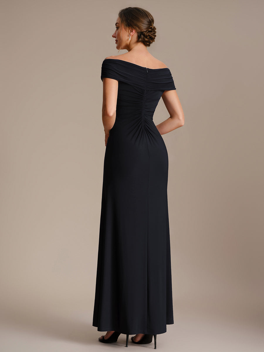 Robe longue moulante à encolure en V dénudée des épaules en tissu extensible #Couleur_Noir