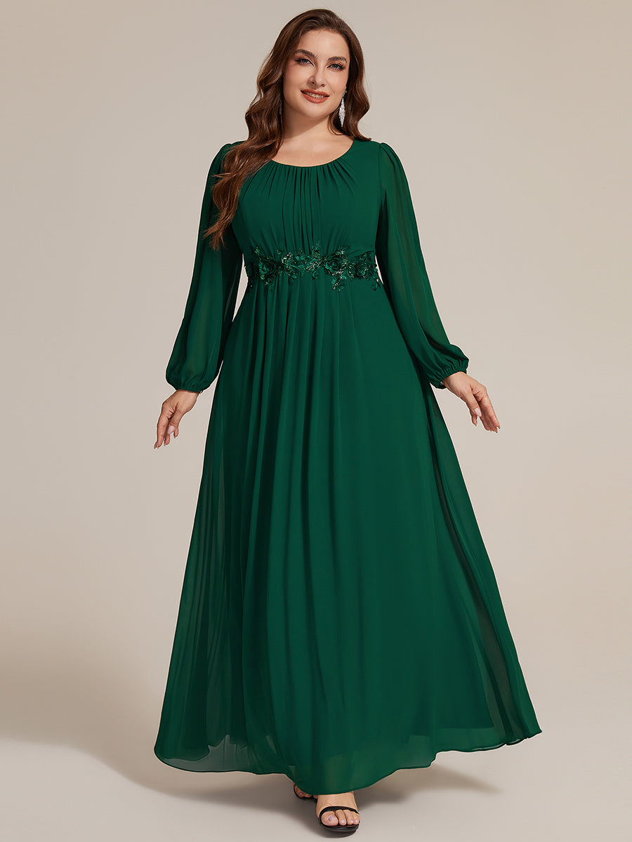 Robe maxi A ligne ¨¤ manches longues en sequins col rond #Couleur_Vert Fonce