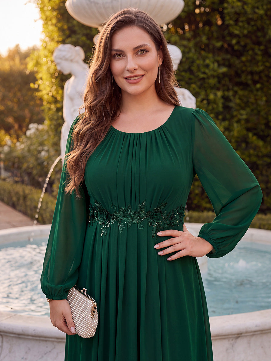 Robe maxi A ligne ¨¤ manches longues en sequins col rond #Couleur_Vert Fonce