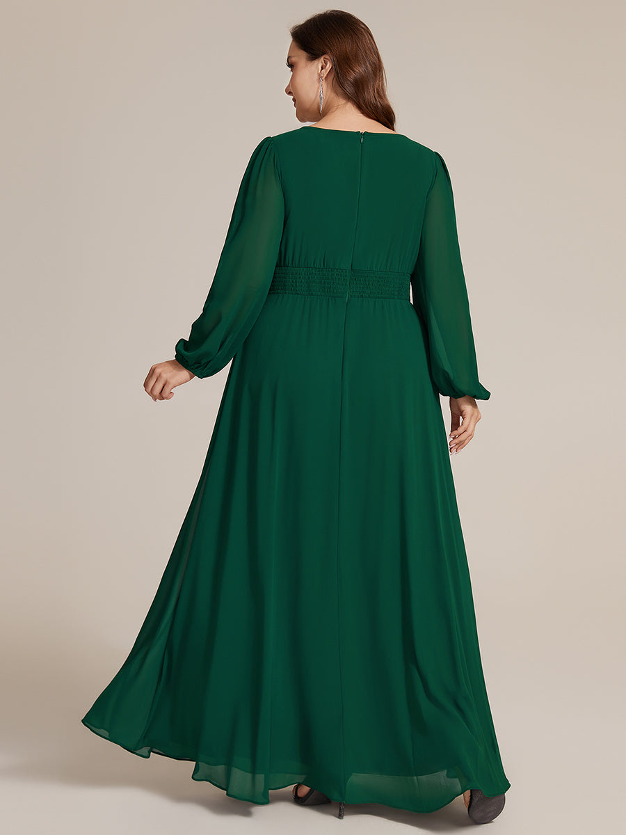 Robe maxi A ligne ¨¤ manches longues en sequins col rond #Couleur_Vert Fonce
