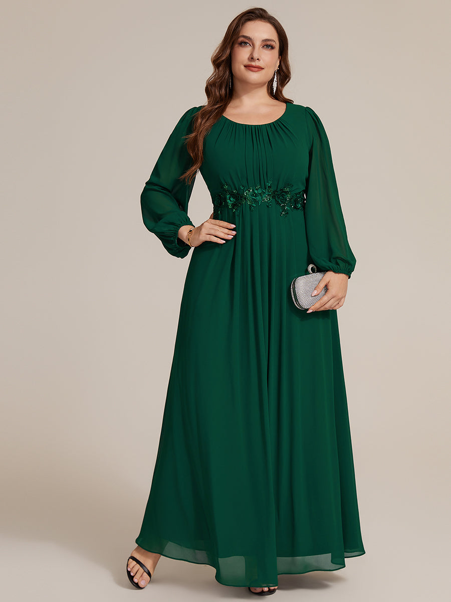 Robe maxi A ligne ¨¤ manches longues en sequins col rond #Couleur_Vert Fonce