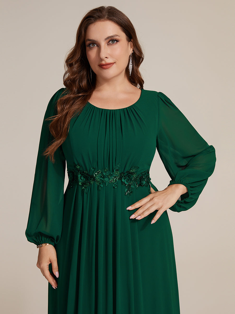 Robe maxi A ligne ¨¤ manches longues en sequins col rond #Couleur_Vert Fonce
