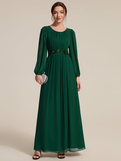 Robe maxi A-line à manches longues en sequins, col rond