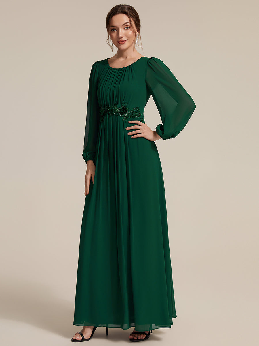 Robe maxi A ligne ¨¤ manches longues en sequins col rond #Couleur_Vert Fonce