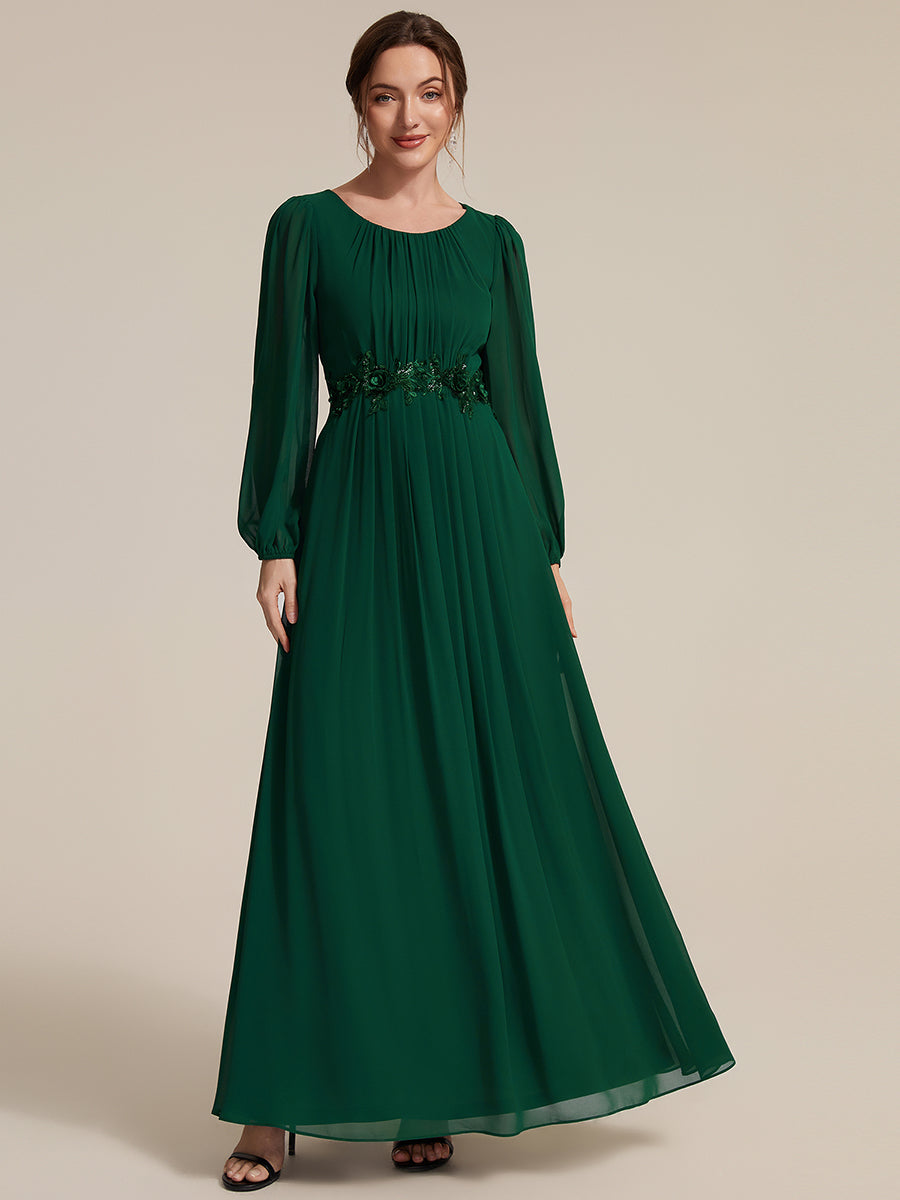 Robe maxi A ligne ¨¤ manches longues en sequins col rond #Couleur_Vert Fonce