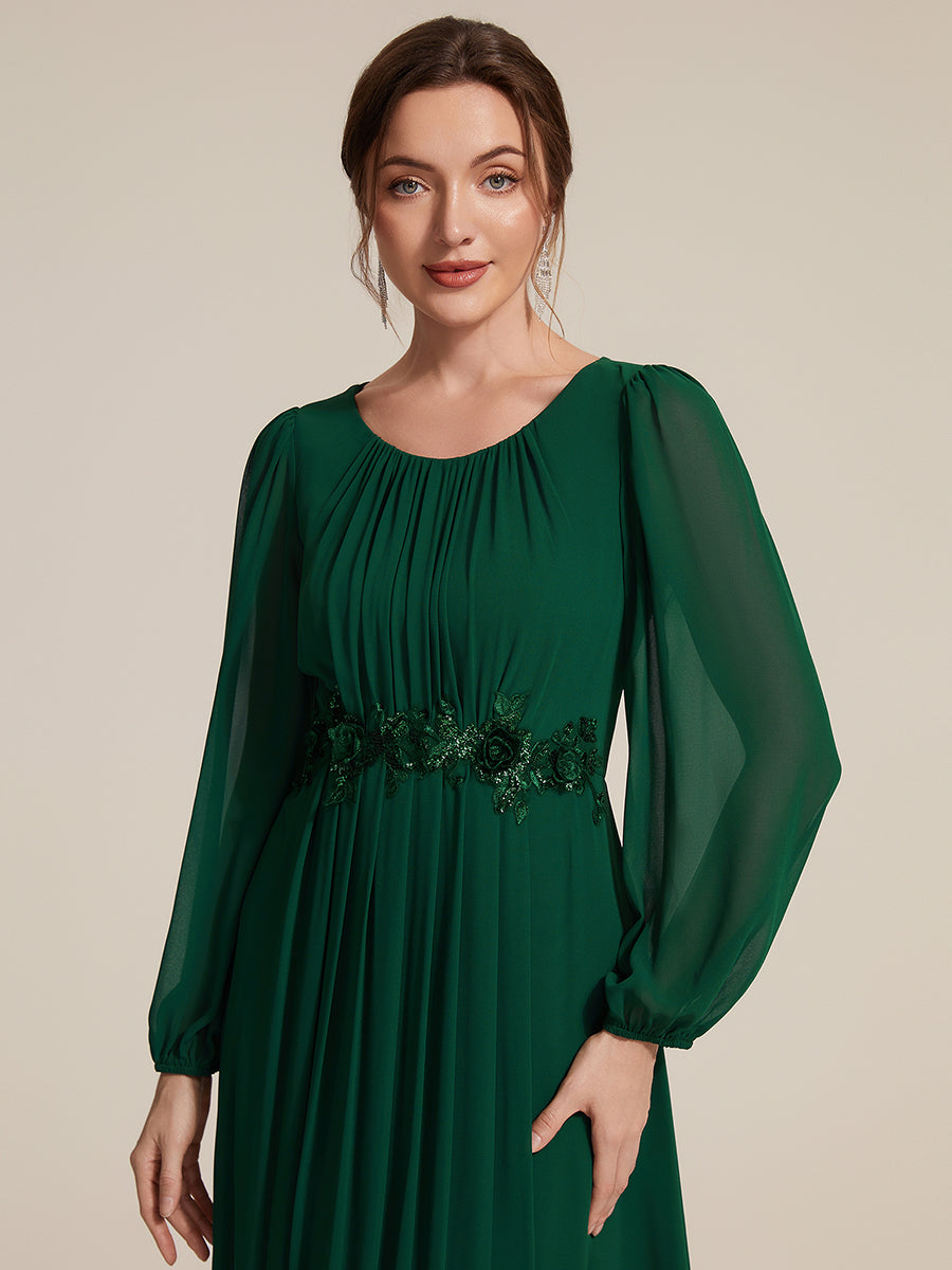 Robe maxi A ligne ¨¤ manches longues en sequins col rond #Couleur_Vert Fonce