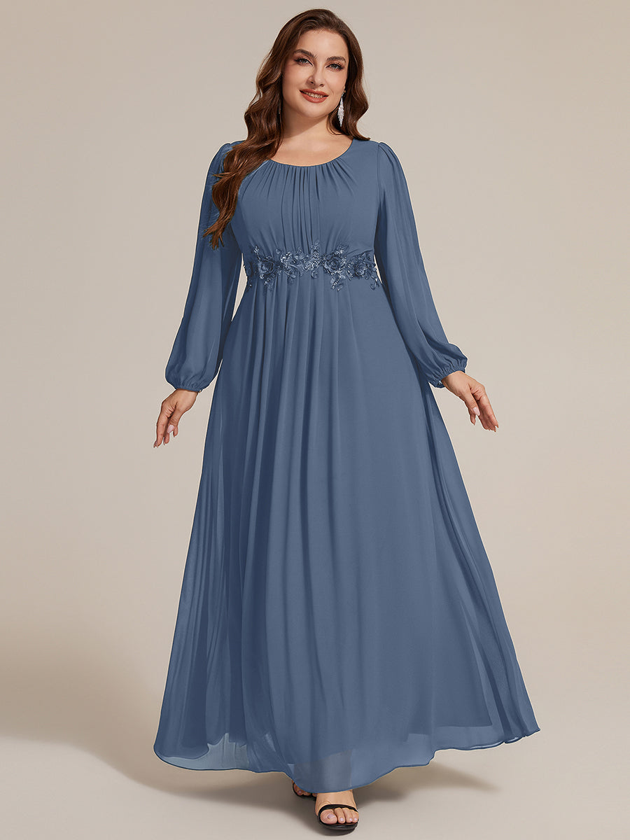 Robe maxi A ligne ¨¤ manches longues en sequins col rond #Couleur_Marine Fume