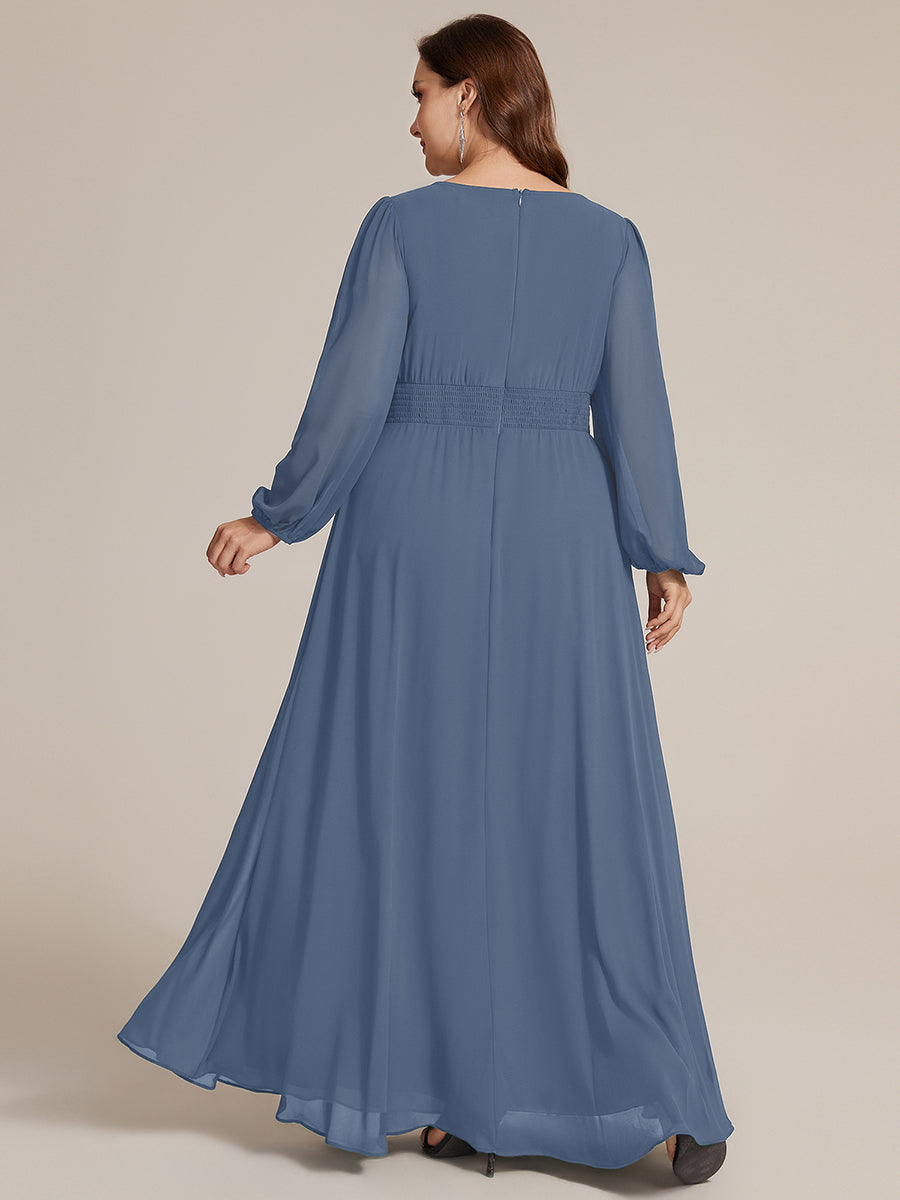 Robe maxi A ligne ¨¤ manches longues en sequins col rond #Couleur_Marine Fume