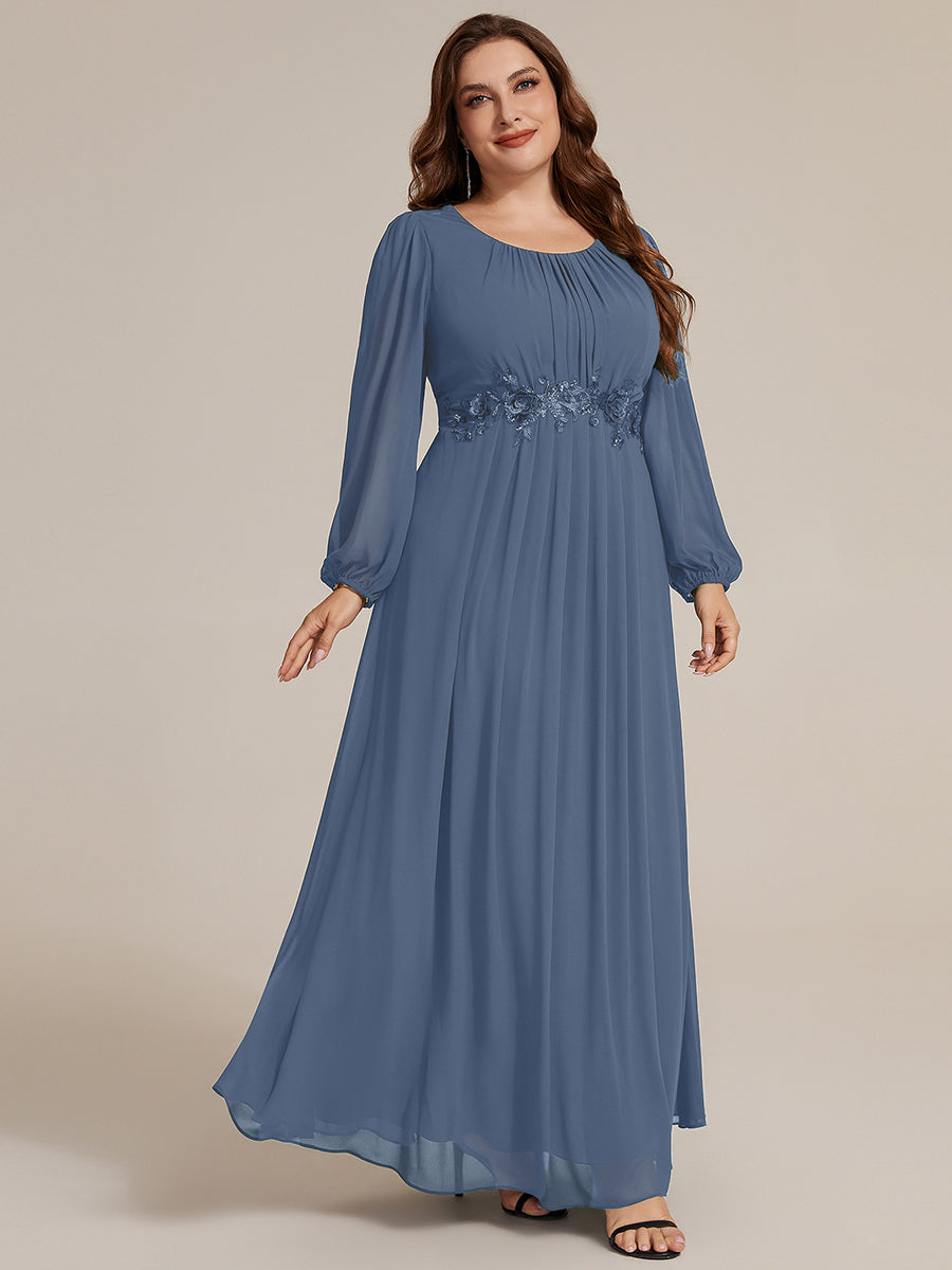 Robe maxi A ligne ¨¤ manches longues en sequins col rond #Couleur_Marine Fume