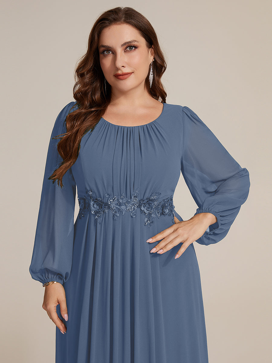 Robe maxi A ligne ¨¤ manches longues en sequins col rond #Couleur_Marine Fume