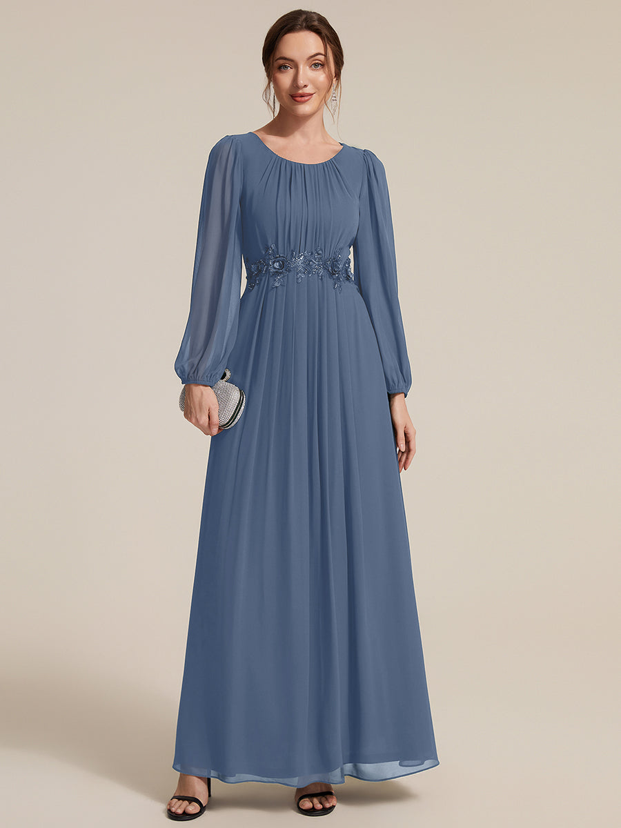 Robe maxi A ligne ¨¤ manches longues en sequins col rond #Couleur_Marine Fume