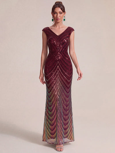 Robe longue sirène à paillettes avec col V