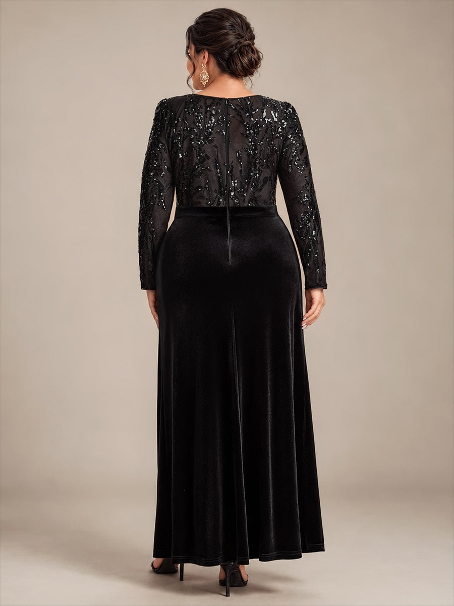 Velours Fourreau Manches ajustées Fermeture zippée au dos Sans coques, avec doublure. Robe #Couleur_Noir
