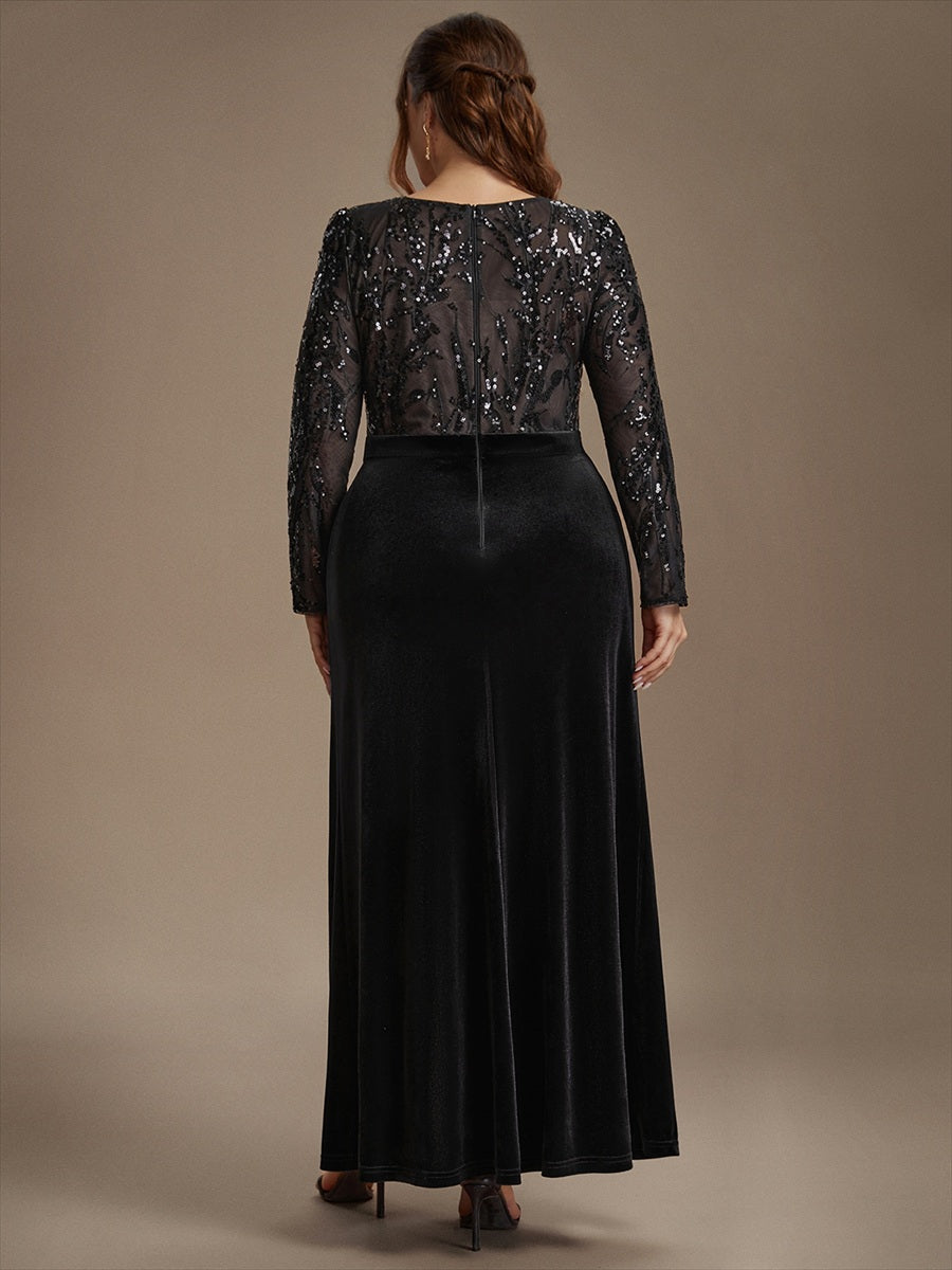 Velours Fourreau Manches ajustées Fermeture zippée au dos Sans coques, avec doublure. Robe #Couleur_Noir