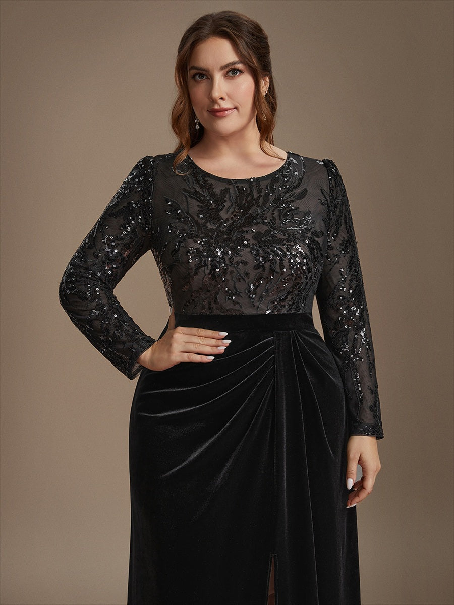 Velours Fourreau Manches ajustées Fermeture zippée au dos Sans coques, avec doublure. Robe #Couleur_Noir
