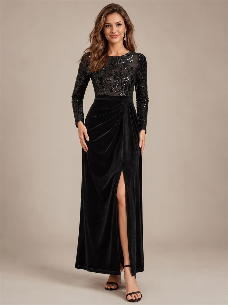 Velours Fourreau Manches ajustées Fermeture zippée au dos Sans coques, avec doublure. Robe #Couleur_Noir