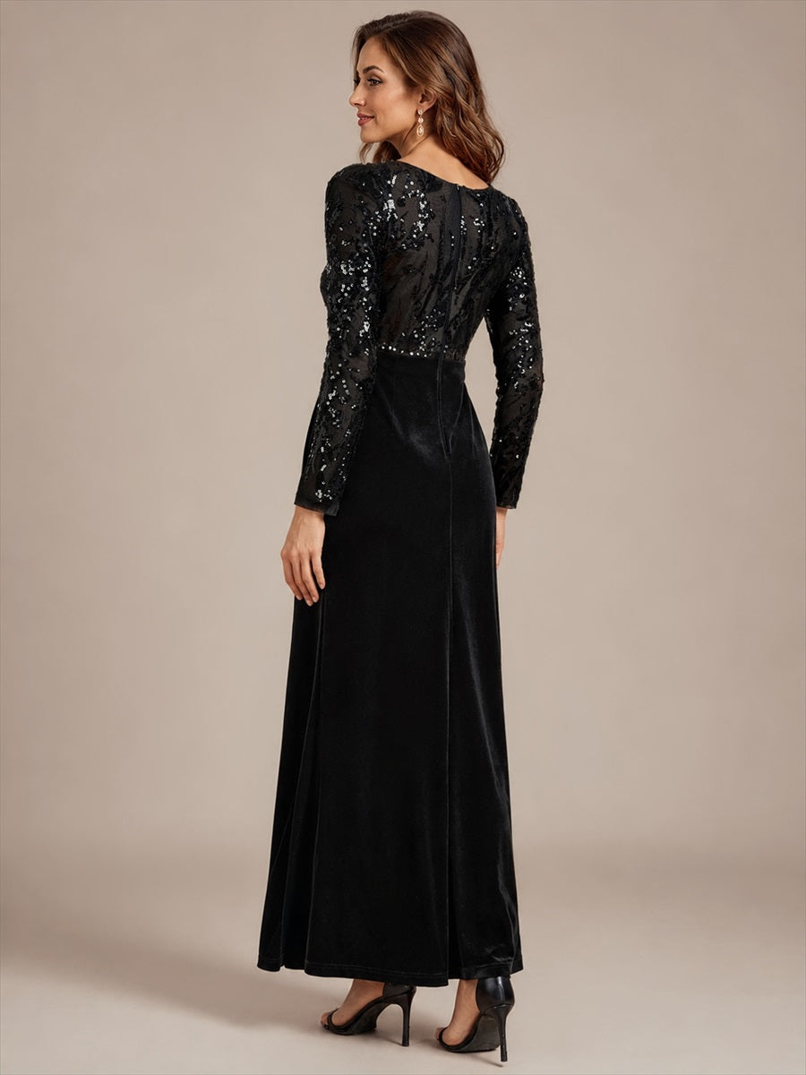 Velours Fourreau Manches ajustées Fermeture zippée au dos Sans coques, avec doublure. Robe #Couleur_Noir