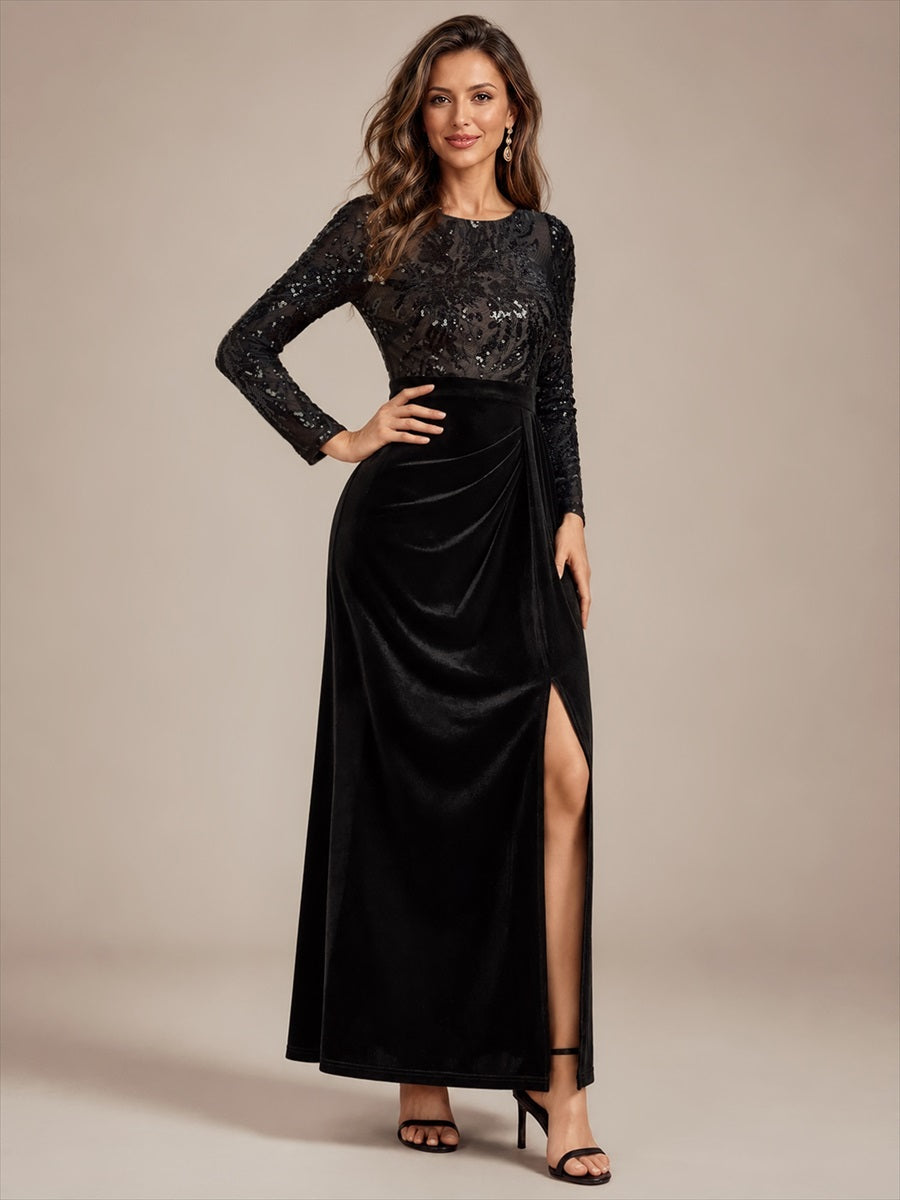 Velours Fourreau Manches ajustées Fermeture zippée au dos Sans coques, avec doublure. Robe #Couleur_Noir