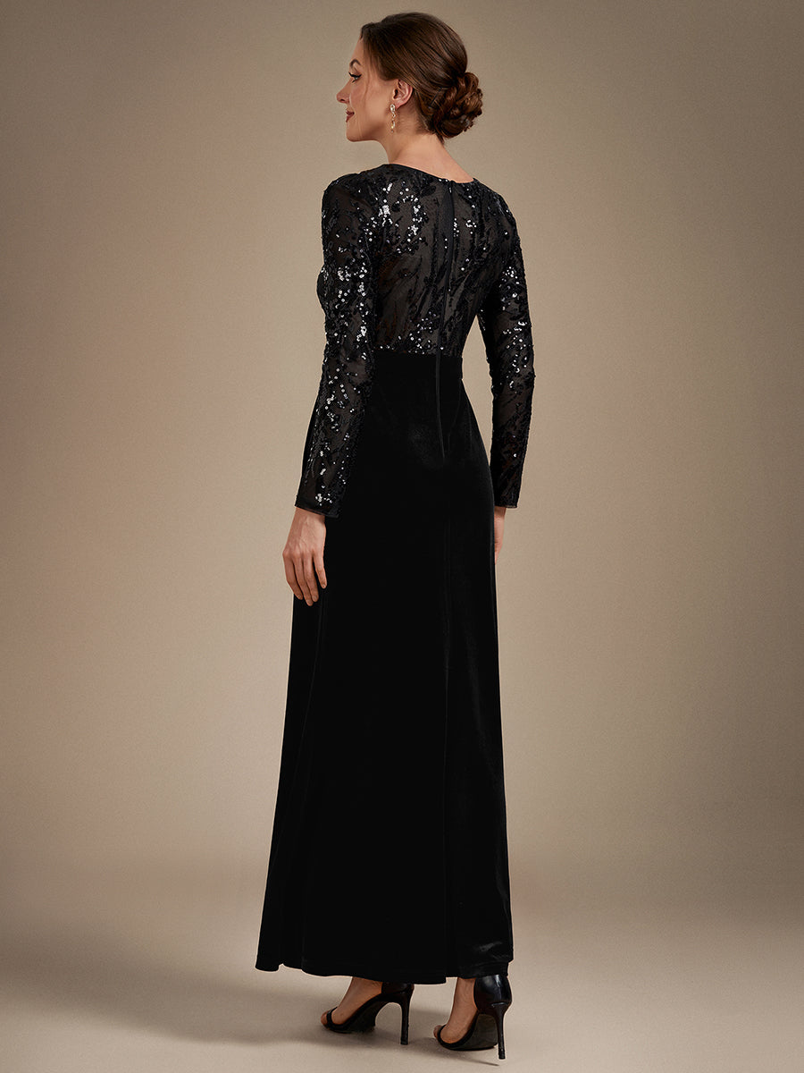 Velours Fourreau Manches ajustées Fermeture zippée au dos Sans coques, avec doublure. Robe #Couleur_Noir