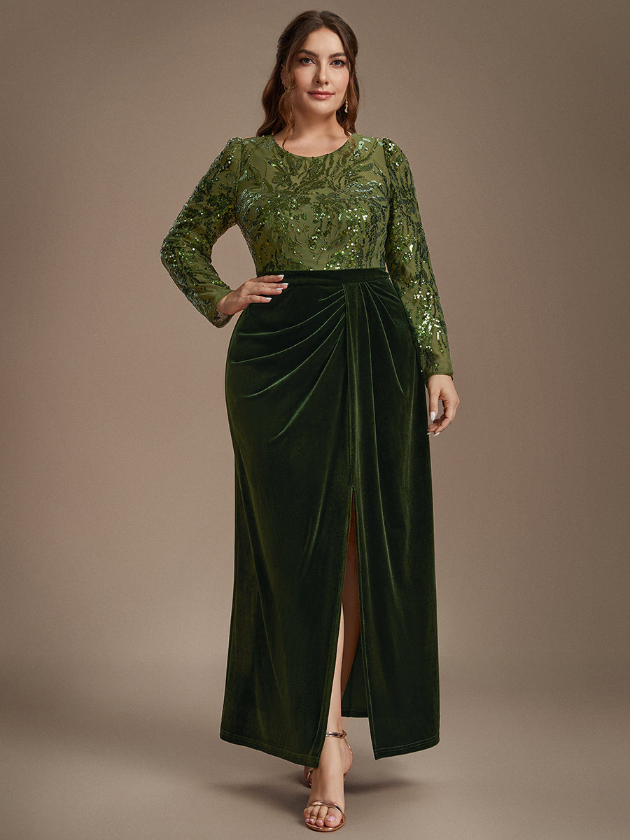 Velours Fourreau Manches ajustées Fermeture zippée au dos Sans coques, avec doublure. Robe #Couleur_Vert Olive