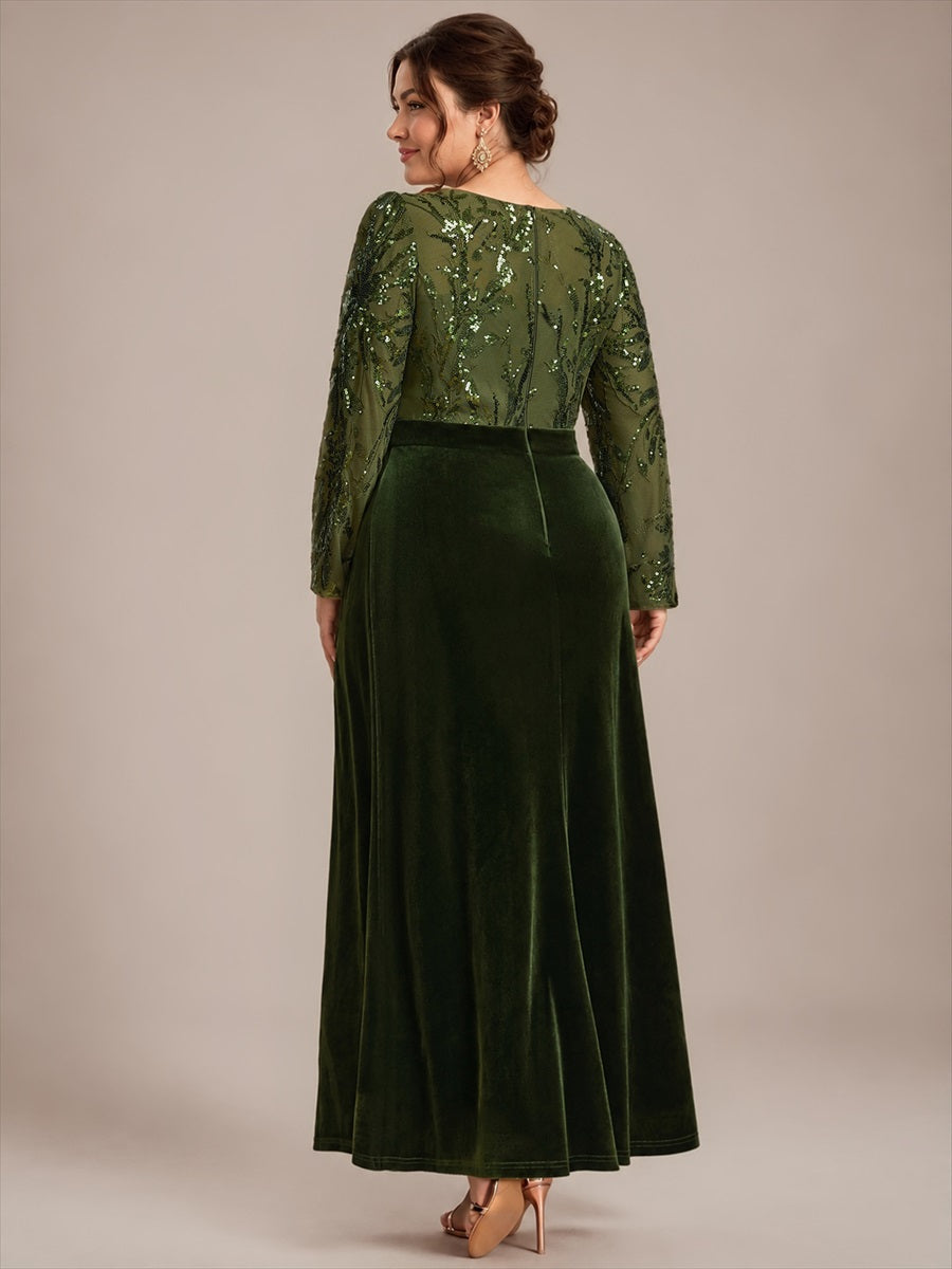 Velours Fourreau Manches ajustées Fermeture zippée au dos Sans coques, avec doublure. Robe #Couleur_Vert Olive