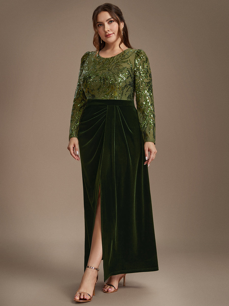 Velours Fourreau Manches ajustées Fermeture zippée au dos Sans coques, avec doublure. Robe #Couleur_Vert Olive