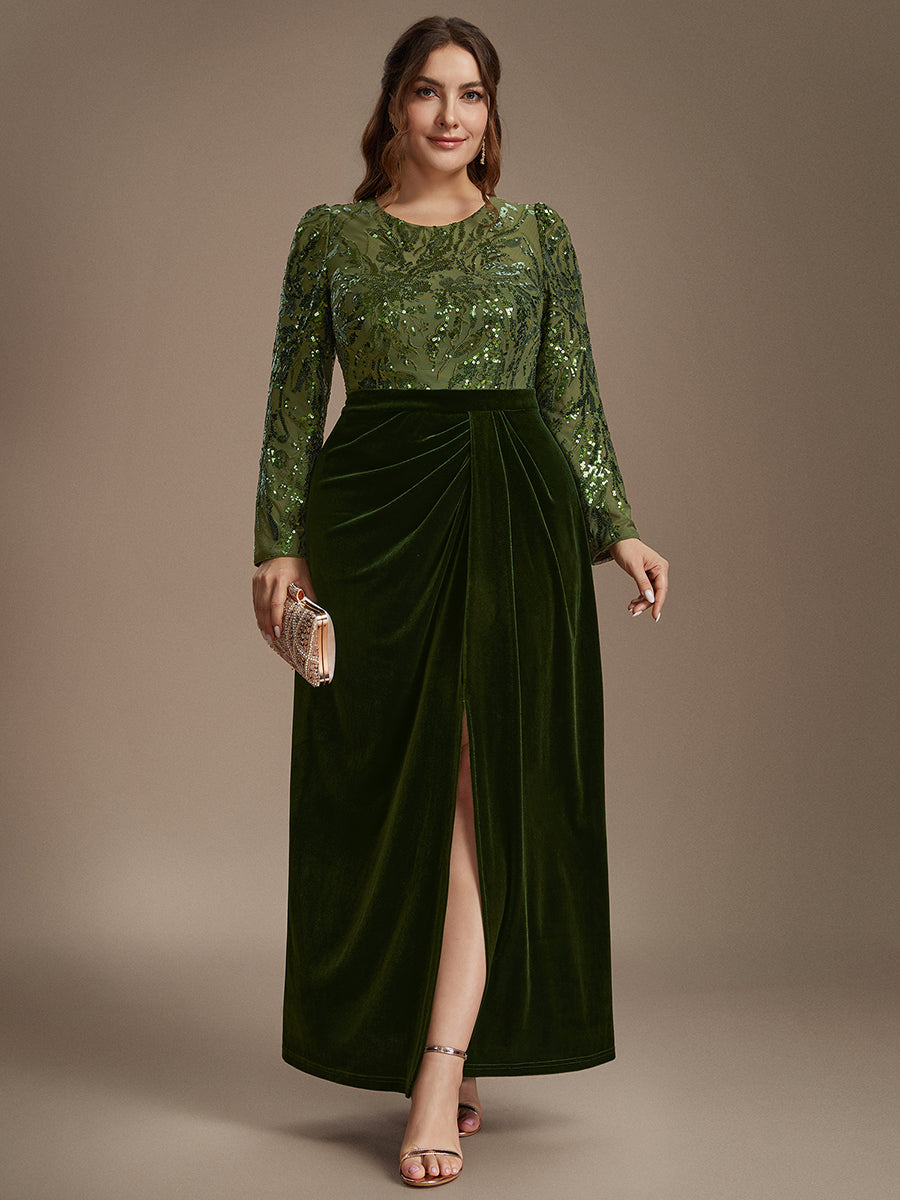 Velours Fourreau Manches ajustées Fermeture zippée au dos Sans coques, avec doublure. Robe #Couleur_Vert Olive