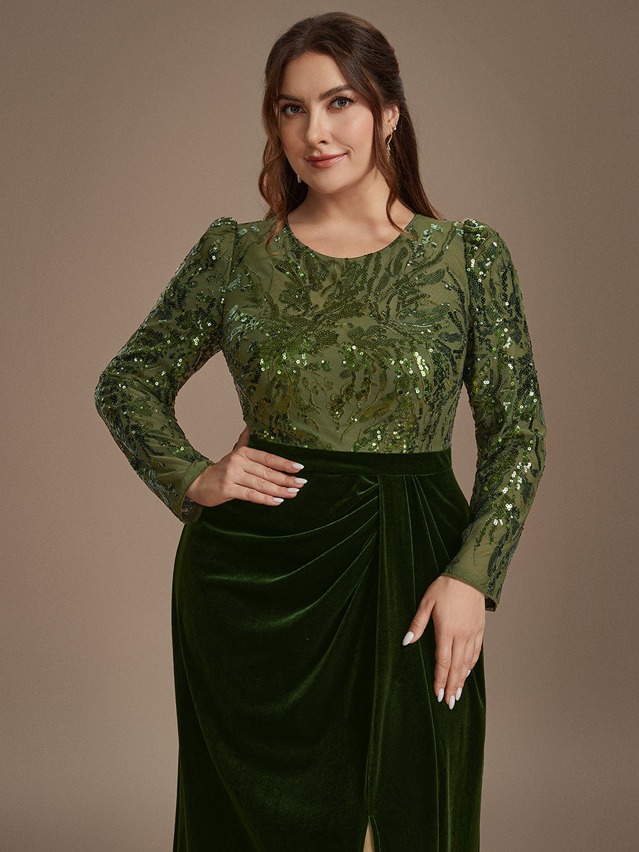 Velours Fourreau Manches ajustées Fermeture zippée au dos Sans coques, avec doublure. Robe #Couleur_Vert Olive