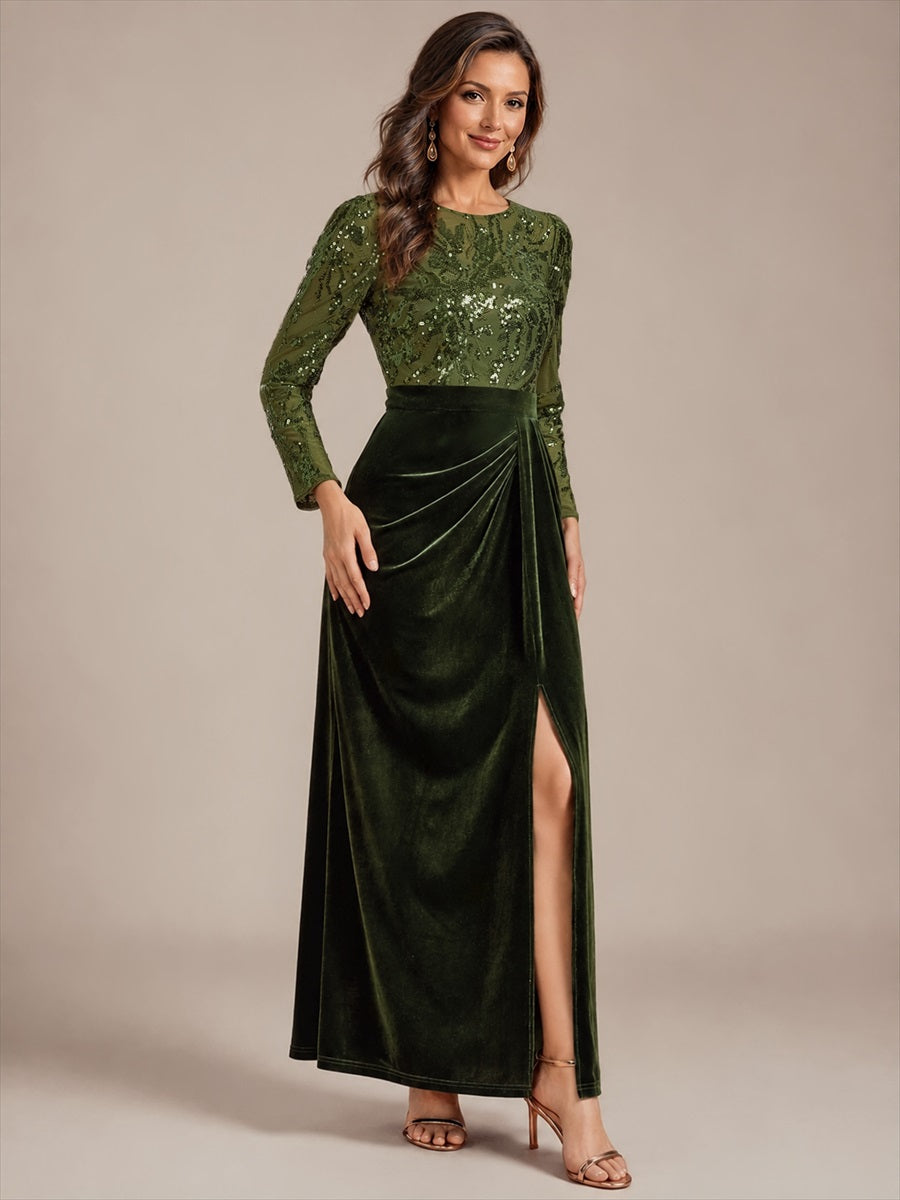 Velours Fourreau Manches ajustées Fermeture zippée au dos Sans coques, avec doublure. Robe #Couleur_Vert Olive