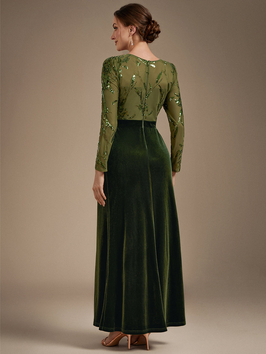 Velours Fourreau Manches ajustées Fermeture zippée au dos Sans coques, avec doublure. Robe #Couleur_Vert Olive