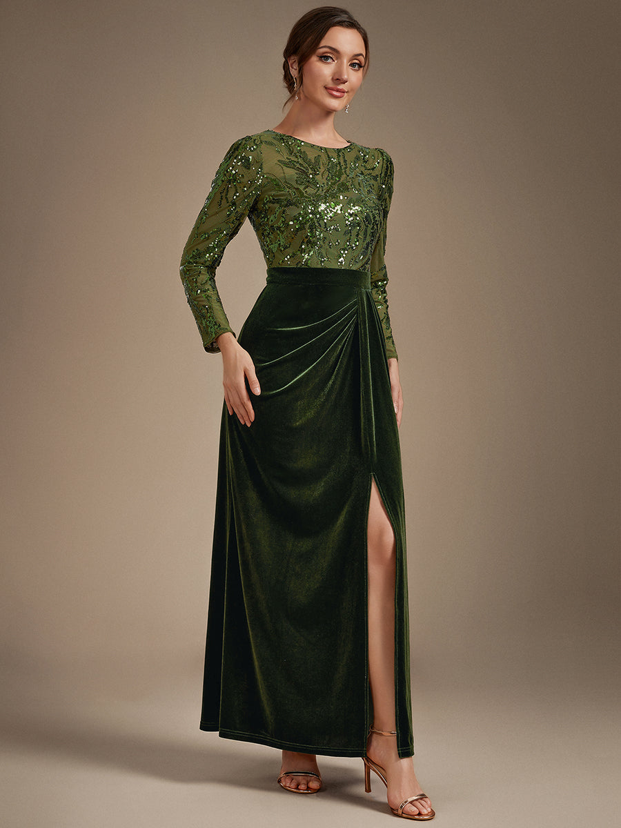 Velours Fourreau Manches ajustées Fermeture zippée au dos Sans coques, avec doublure. Robe #Couleur_Vert Olive