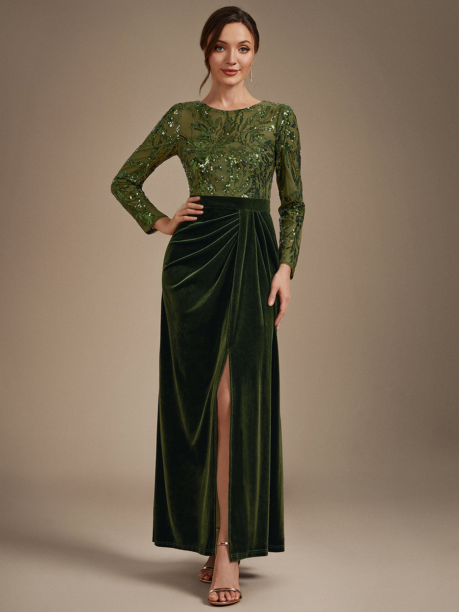 Velours Fourreau Manches ajustées Fermeture zippée au dos Sans coques, avec doublure. Robe #Couleur_Vert Olive