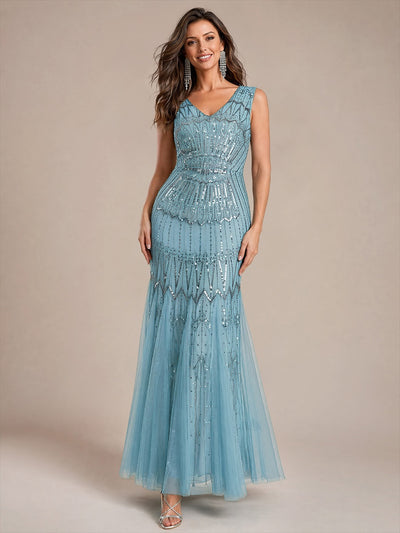 Robe de soirée sirène à sequins et perles