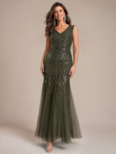 Robe de soirée sirène à sequins et perles