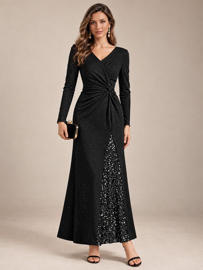Robe longue en jersey à paillettes avec détail noué