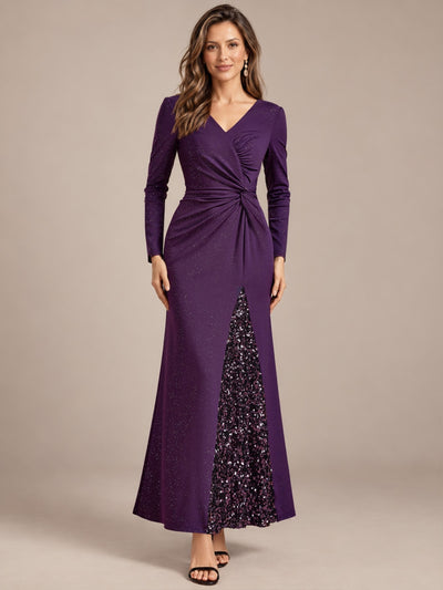 Robe longue en jersey à paillettes avec détail noué