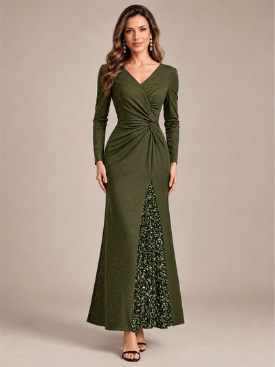 Robe longue en jersey à paillettes avec détail noué
