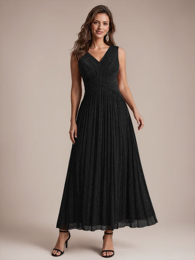 Robe de soirée longue en tulle irisé à col V