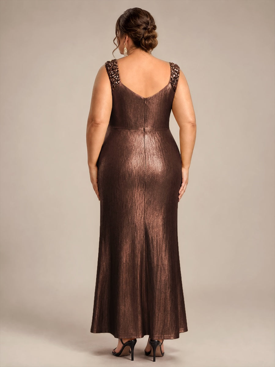 Jersey Ajustée Col V Sans Manches Robe de Soirée #Couleur_Marron chocolat