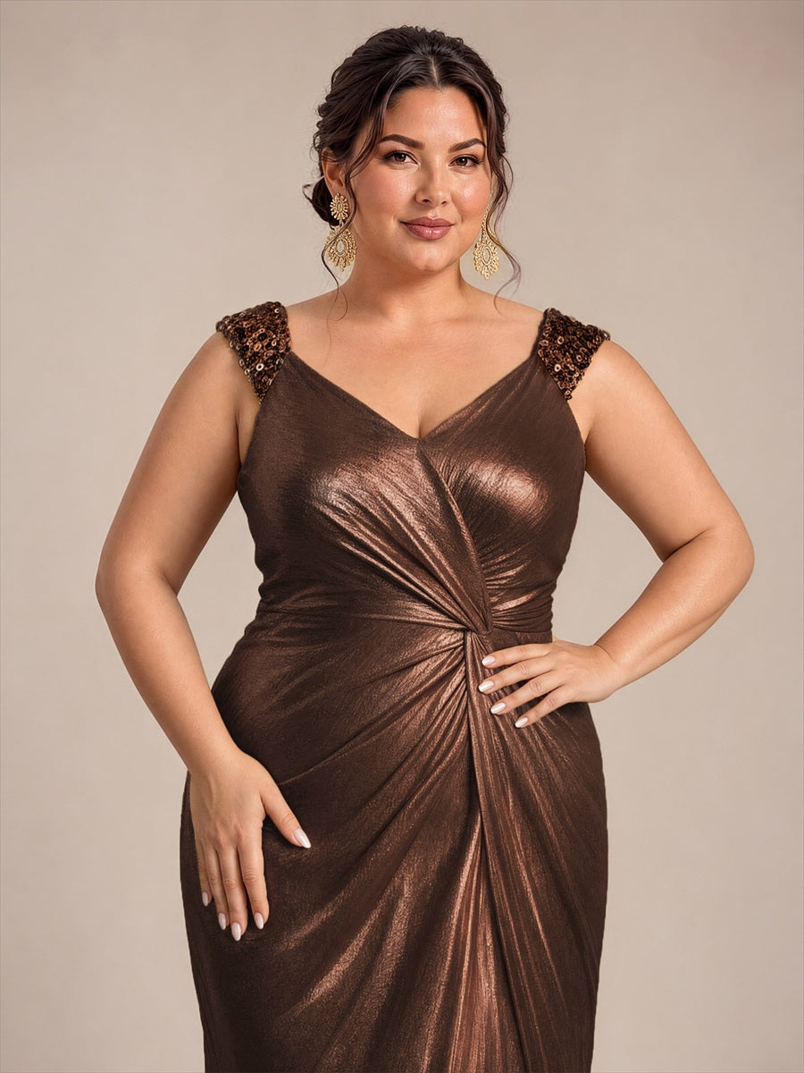 Jersey Ajustée Col V Sans Manches Robe de Soirée #Couleur_Marron chocolat