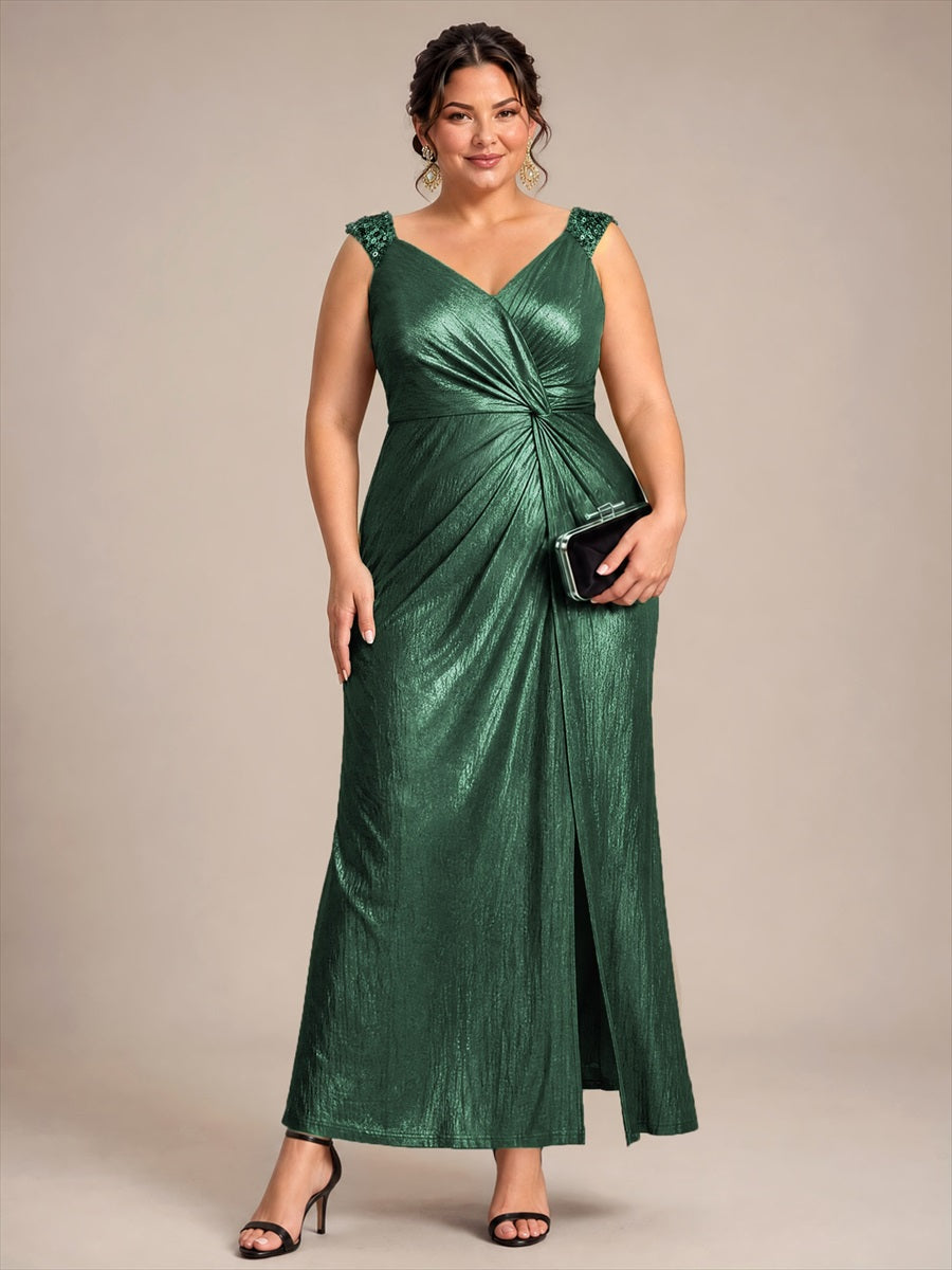 Jersey Ajustée Col V Sans Manches Robe de Soirée #Couleur_Vert Fonce