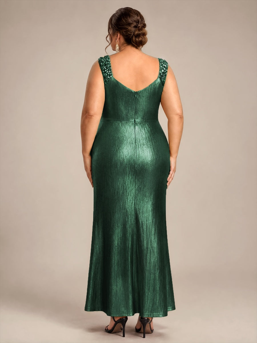 Jersey Ajustée Col V Sans Manches Robe de Soirée #Couleur_Vert Fonce