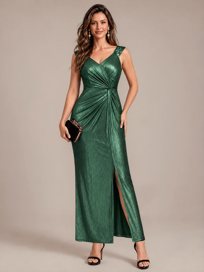 Robe de soirée longue en jersey à taille froncée